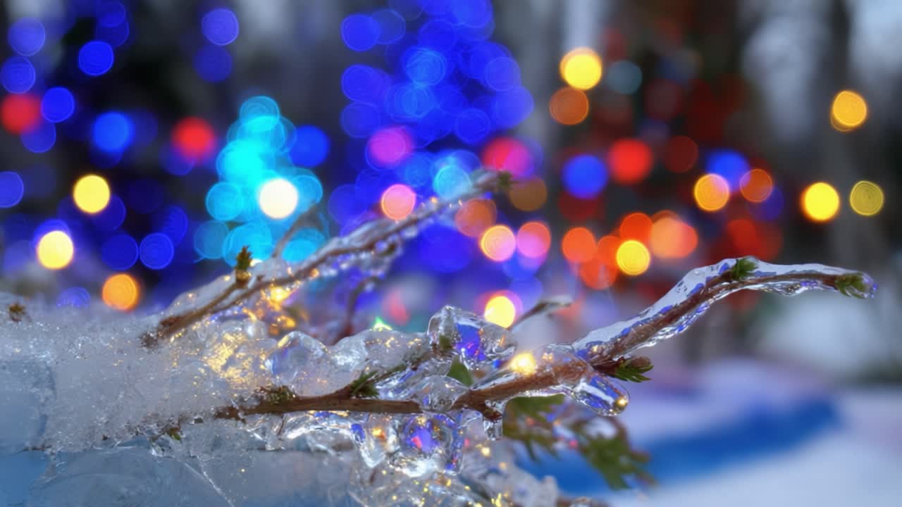 Captivating Winter Scene with Glimmering Ice and Colorful Lights Creating a Magical Atmosphere in a Frosty Wonderland