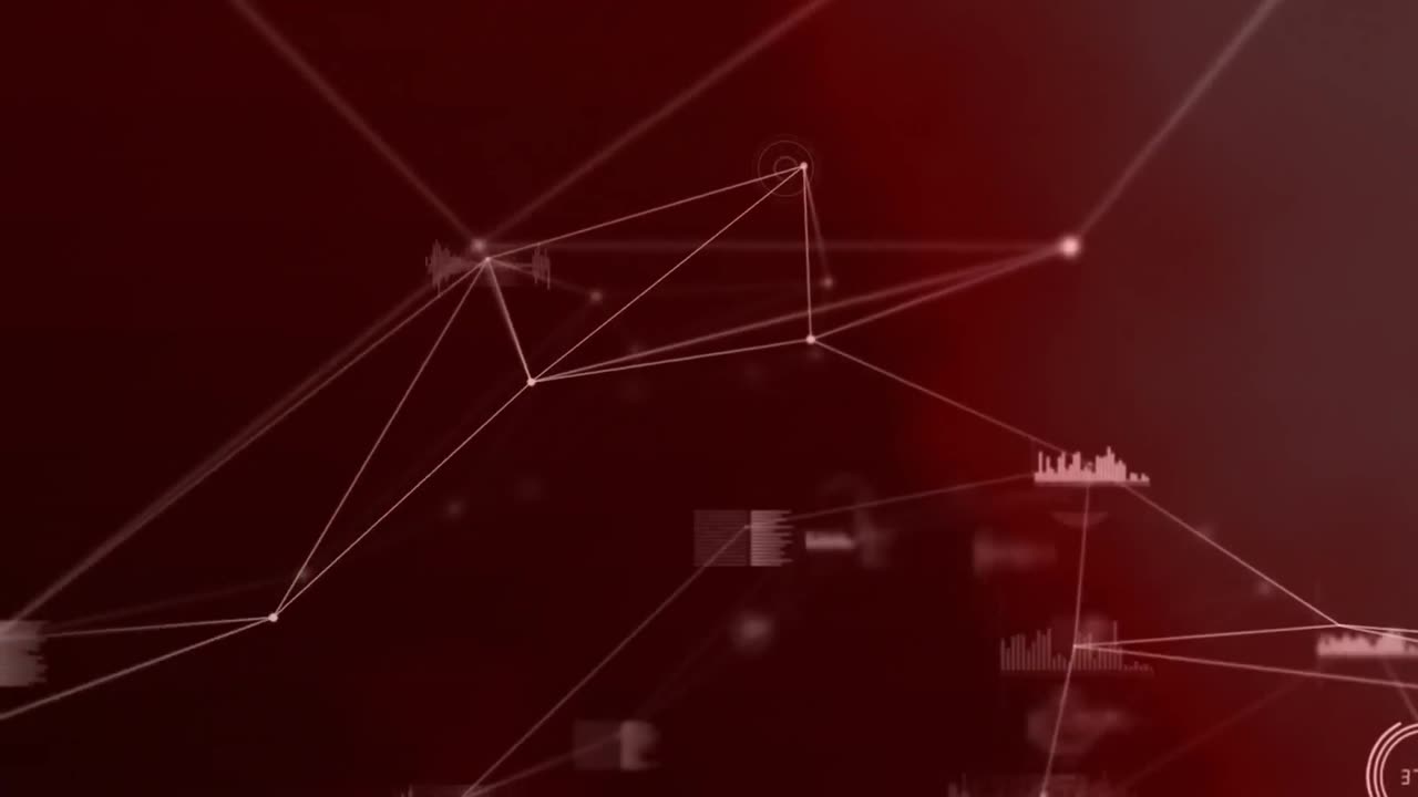 animación de la red de conexiones sobre la estadística en fondo oscuro