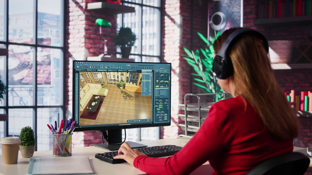 Woman working on interior design on computer