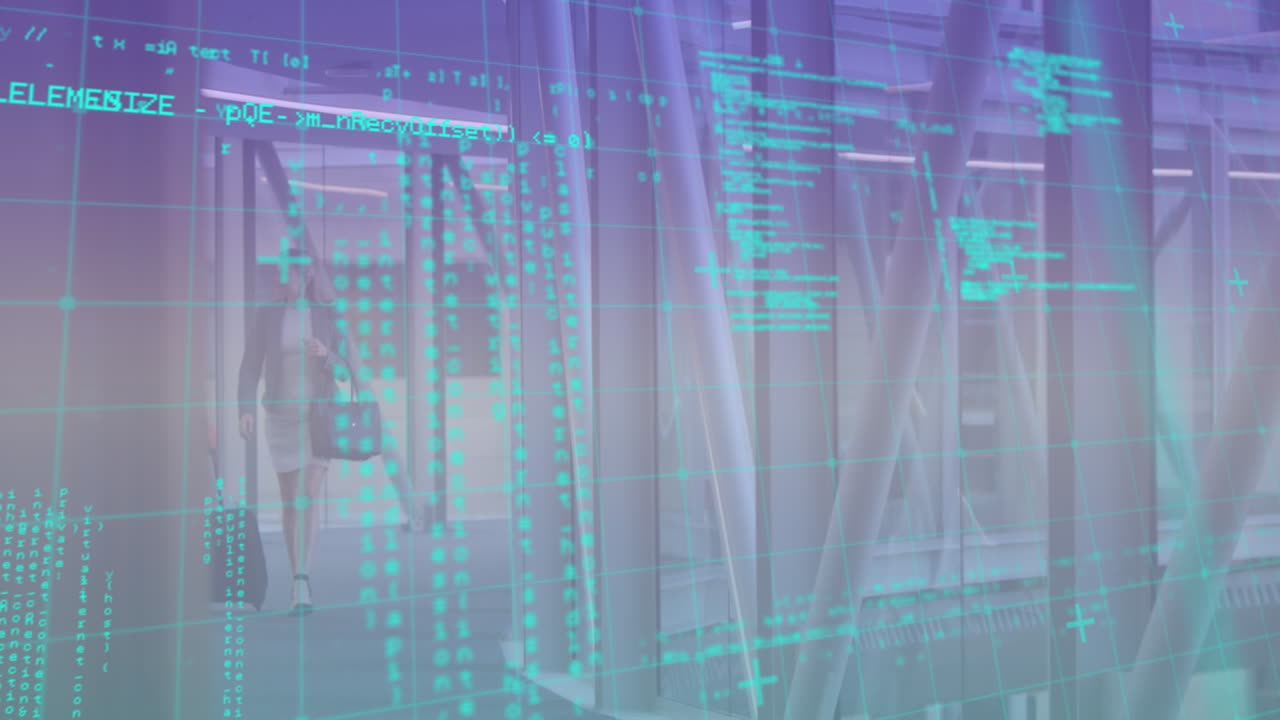 Animation of data processing over business people walking