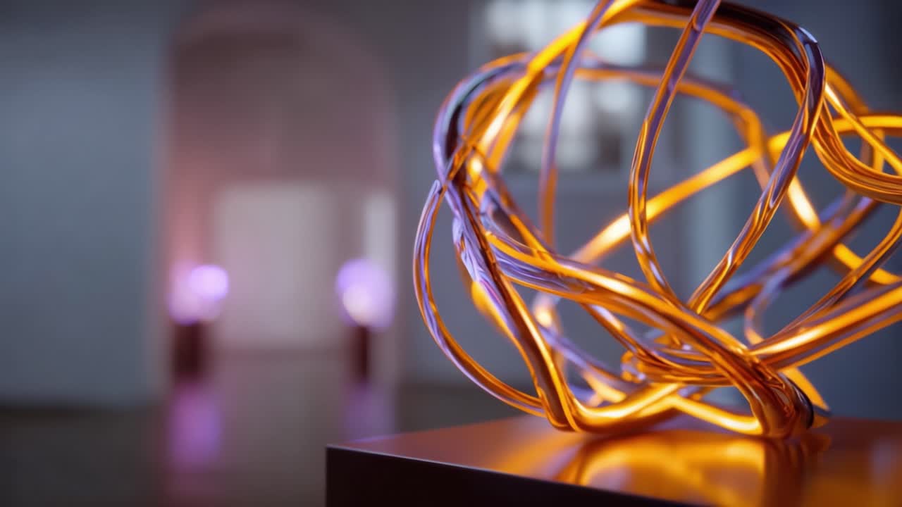 Fængslende lysskulptur: En kunstnerisk udforskning af tekstur og farve i moderne kunst med foranderlig lysstyrke og flydende form i et moderne rum