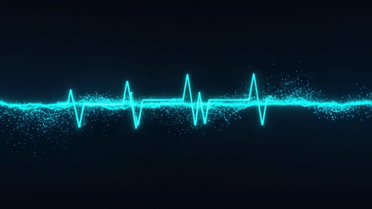 Visual Representation of a Digital Pulse Waveform with Sparkling Effects Against a Dark Background Capturing the Essence of Modern Audio and Signal Analysis