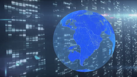 animación del globo azul sobre el procesamiento de datos e información digital