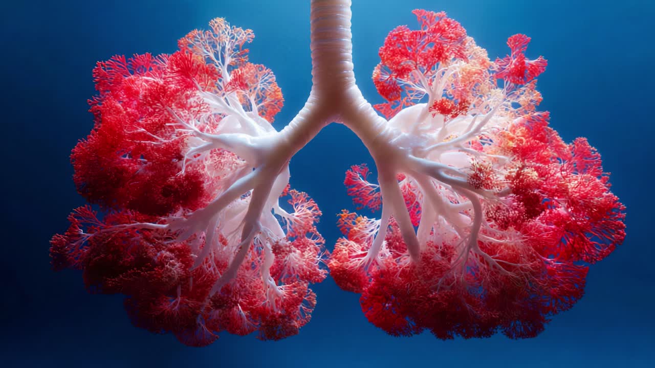 A Stunning Visualization of Lungs: Capturing the Intricate Structure of Human Respiratory Organs in Vibrant Red and White, Highlighting Their Complexity and Functionality