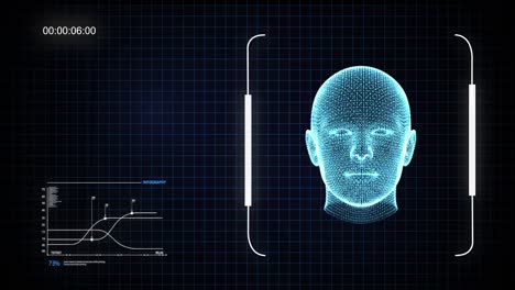 un video en 4k de un holograma humano azul girando alrededor.