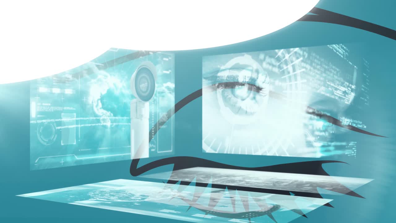 파란색 배경에 데이터 처리를 통해 모양의 애니메이션