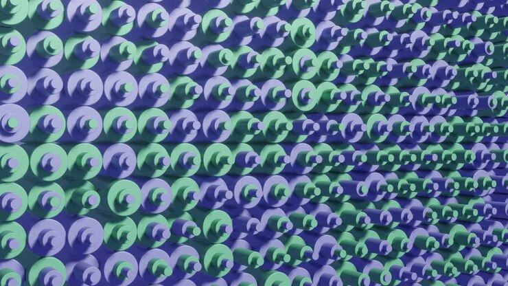 Abstract animated background with 3d render multicolor cylinders. Seamless loop modern satisfying 3d animation