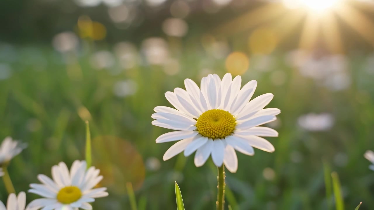 Peaceful Meadow of Daisies Bathed in Golden Sunlight