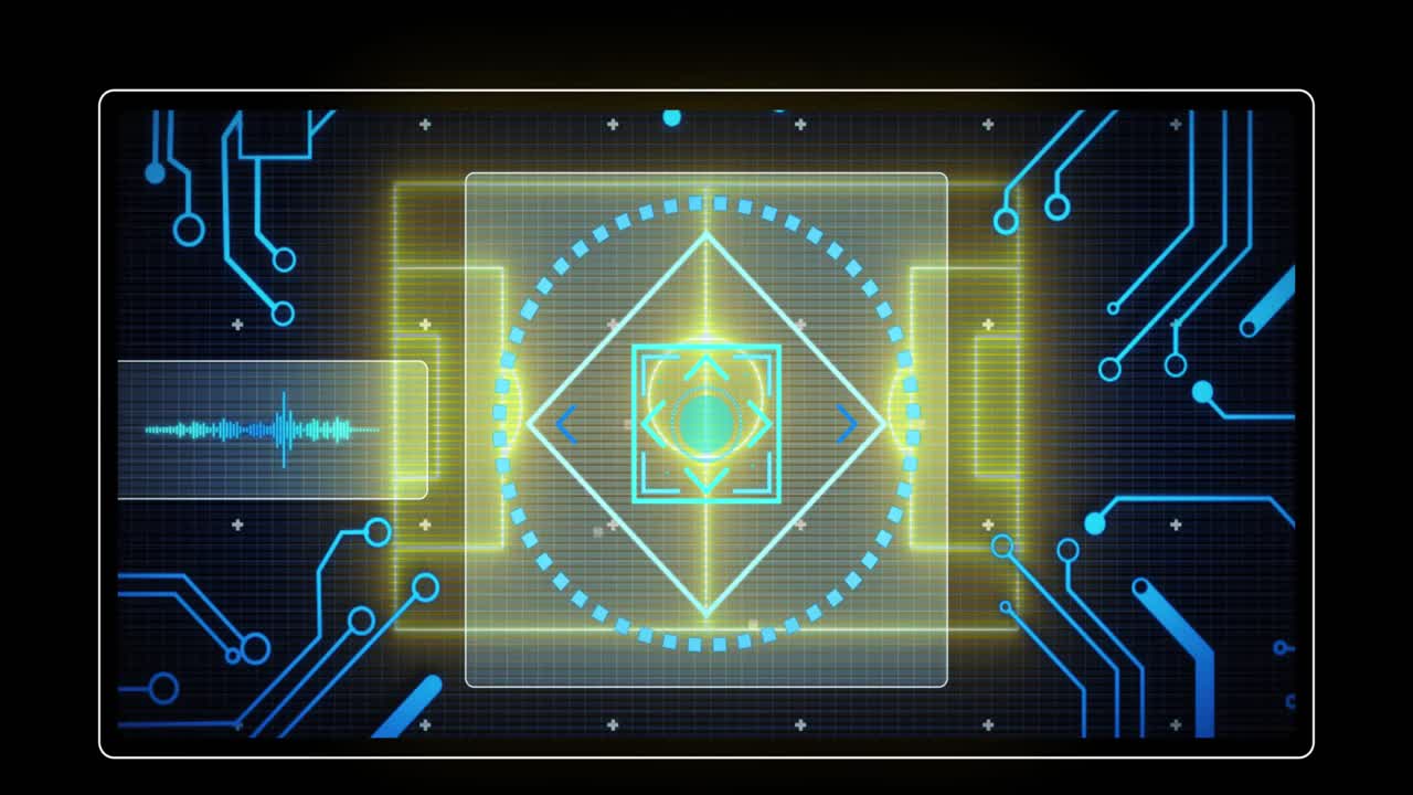 검은색 배경에 데이터 처리 및 스 스캔을 통해 네온 스타디움의 애니메이션