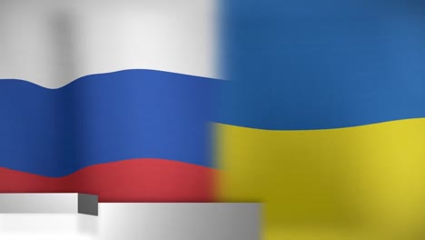 animation of globe and news over flag of russian and ukraine