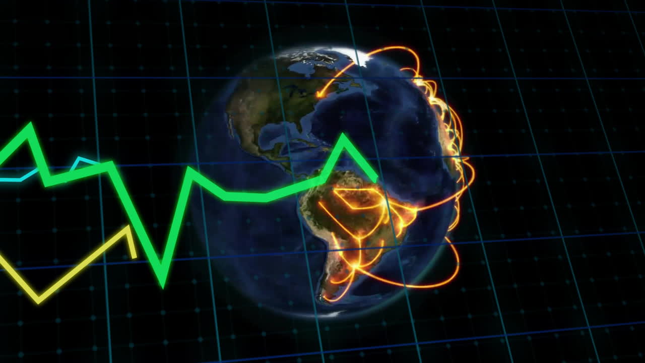 animación del procesamiento de datos digitales en el mundo sobre un fondo negro