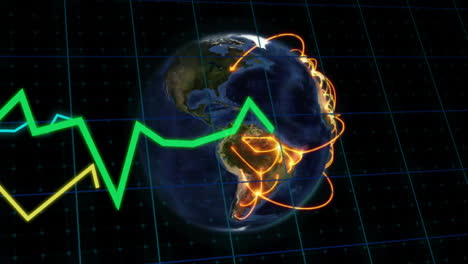 animación del procesamiento de datos digitales en el mundo sobre un fondo negro