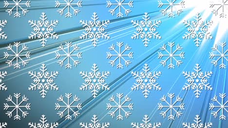 Multiple-snowflakes-icons-in-seamless-pattern-against-light-trails-on-blue-background