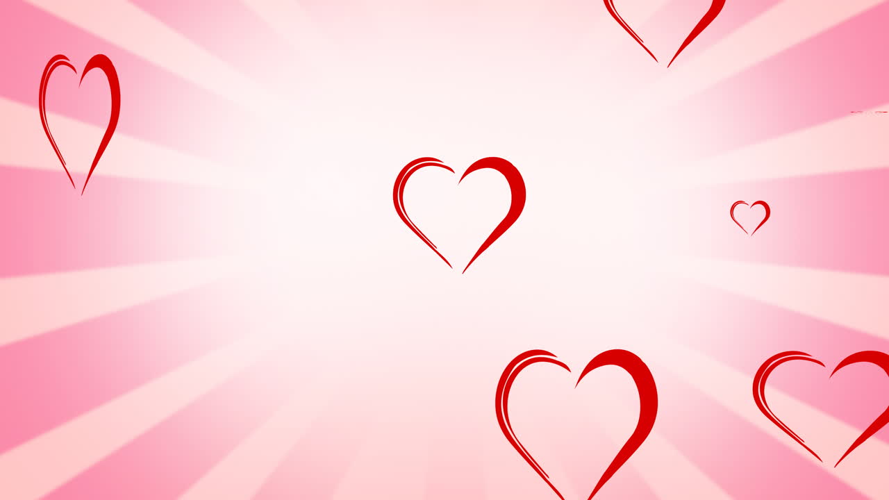 ⁇ 색과 분홍색 배경에 떨어지는 심장의 애니메이션