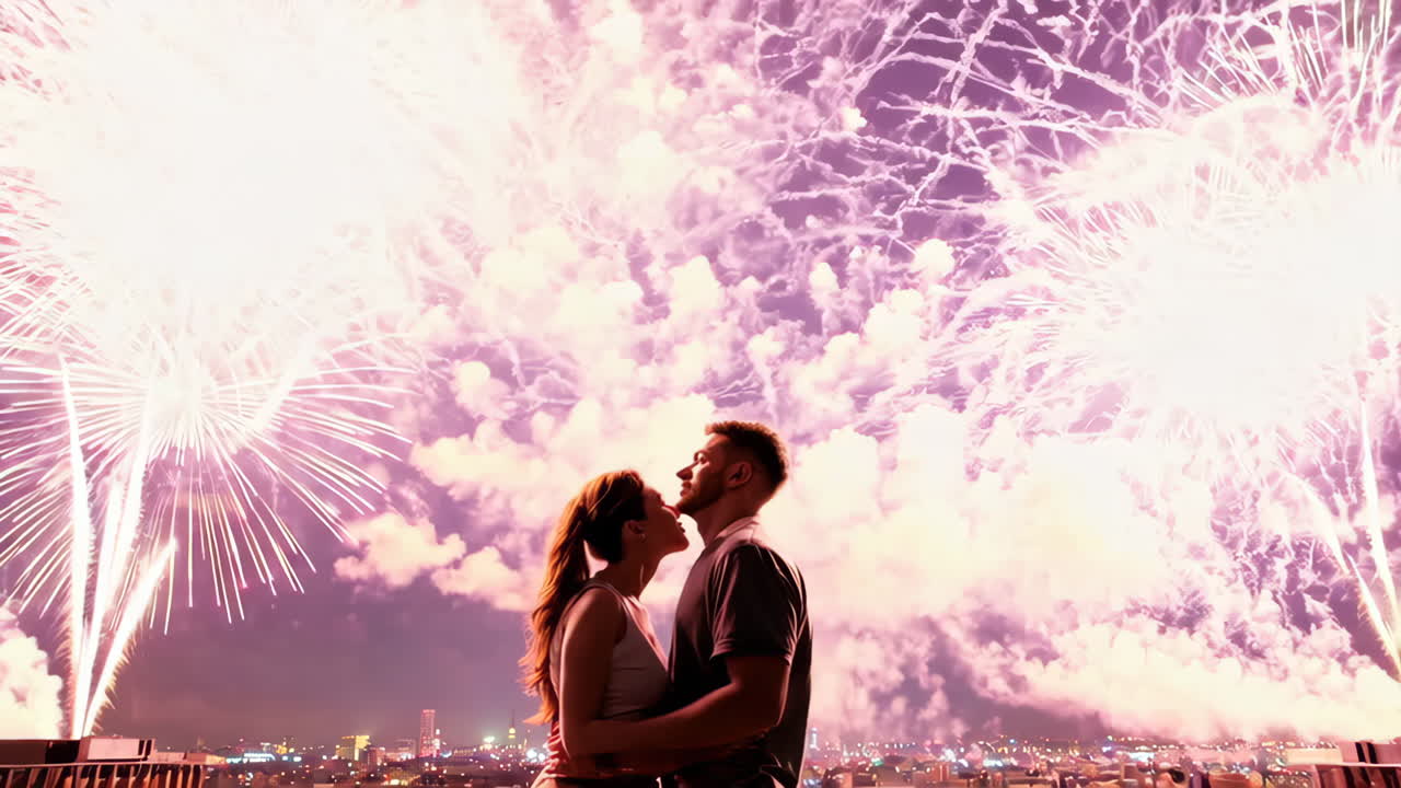 Couple in love watching Fireworks