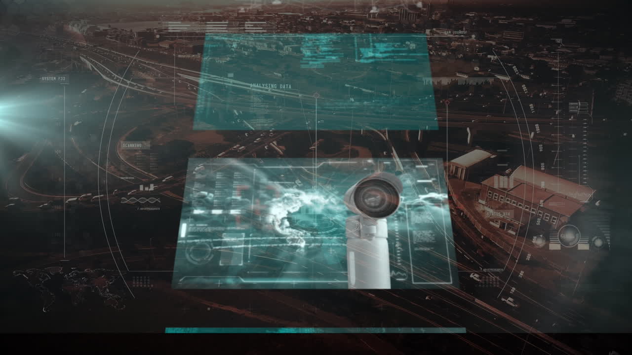 animación del procesamiento de datos sobre el escaneo de alcance y el paisaje urbano