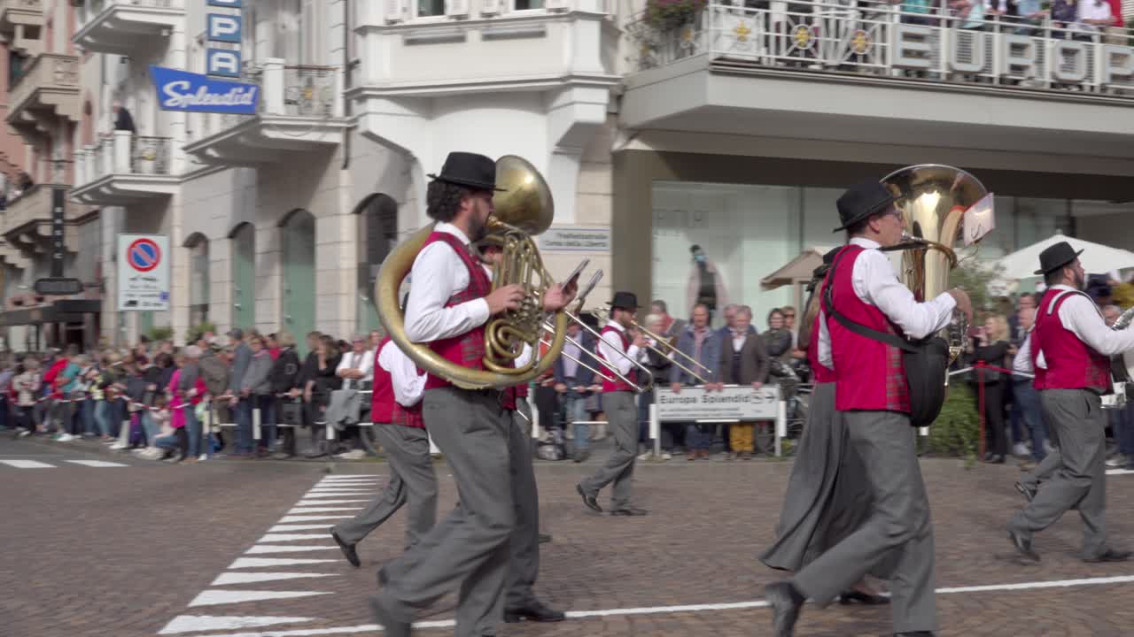 Brass band Erminio Deflorian di Tesoro at the annual Grape Festival, Meran - Merano, South Tyrol, Italy (part 3 of 3)