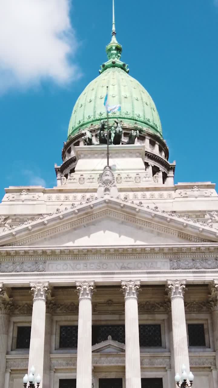 Establishing Vertical, National Congress in Buenos Aires Argentina building, iconic green dome with sunny sky