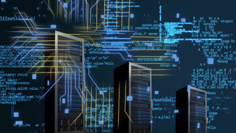 animación del procesamiento de datos a través de servidores informáticos