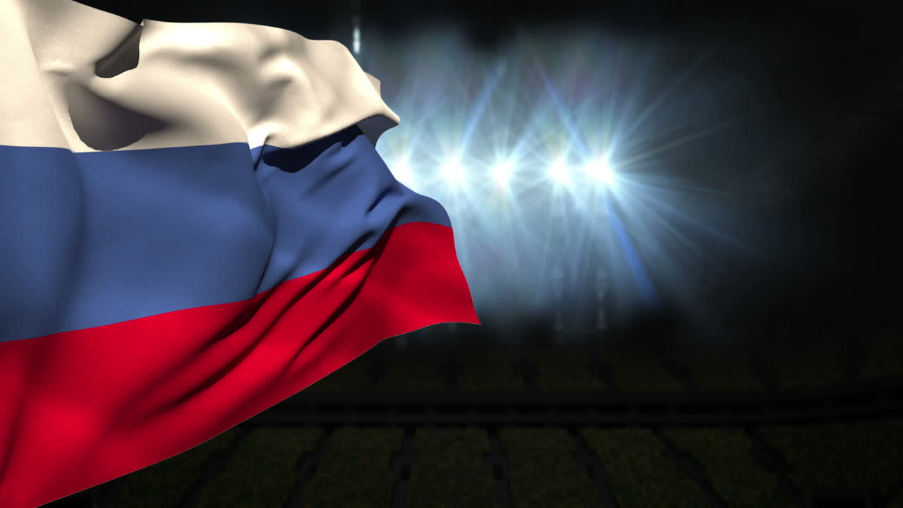 큰 러시아 국기가 흔들리고 있다.