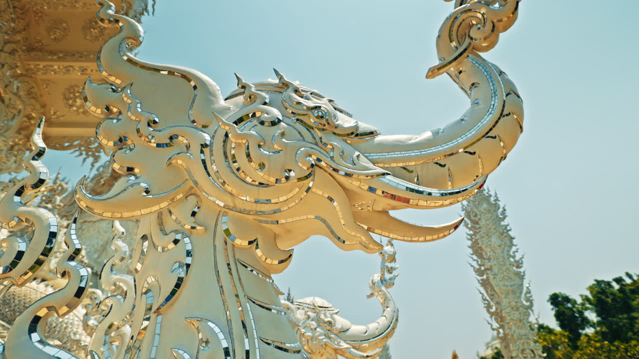 Ornate Dragon Statues at Wat Rong Khun, Thailand