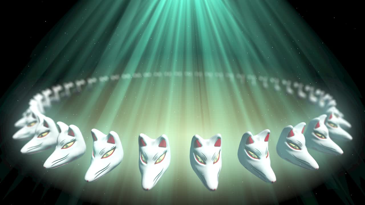 animación de bucle de máscara facial de zorro de estilo tradicional japonés