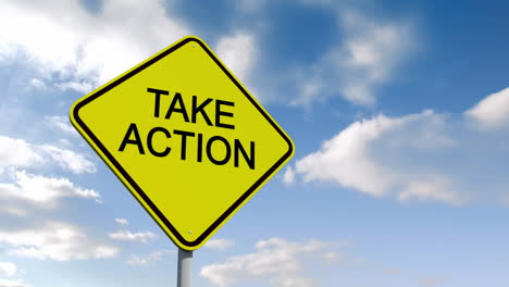 take action sign against blue sky