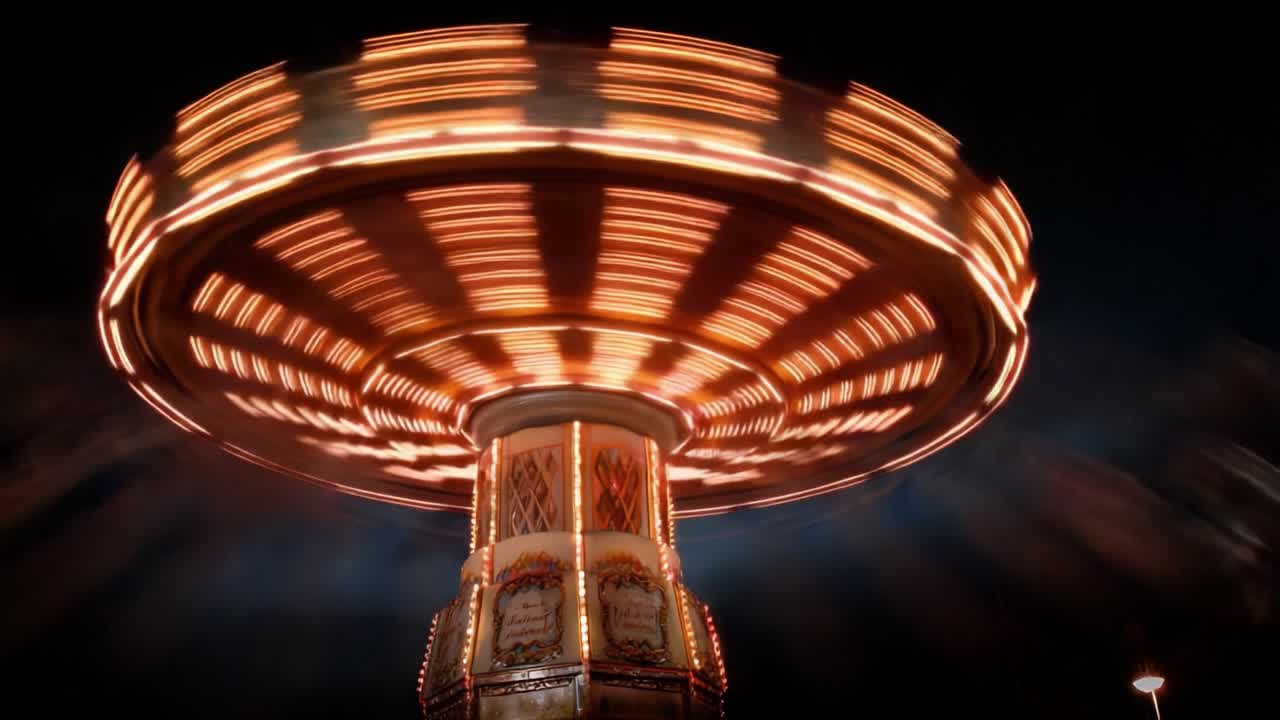 Captivating Whirl of a Vibrant Swing Carousel at Night, Illuminated with Dazzling Lights, Eliciting a Sense of Joy and Excitement in the Festive Atmosphere