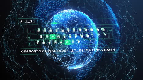 digital globe with binary code and data processing animation overlay