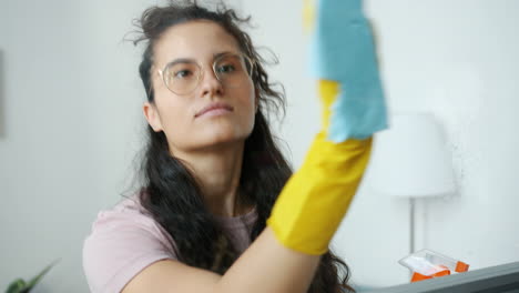 mujer limpiando ventanas