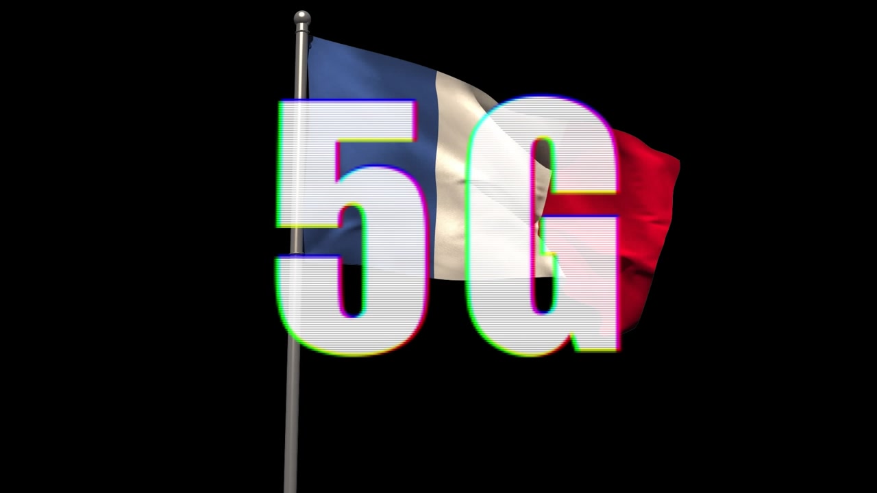 Animation of 5g text over flag of france