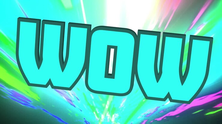 Animation of wow text on multi coloured background