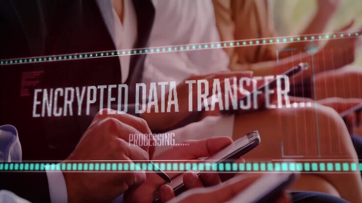 Animation of data processing over business people at meeting