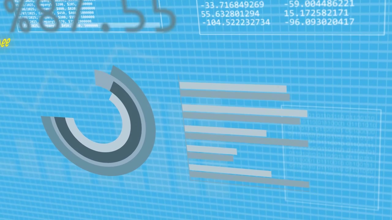 Pie slice assembling into 3D pie, wedges separating, panels emerging, charts visualizing data