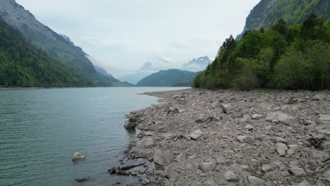 drone view of klöntalersee lake, glarus canton, switzerland