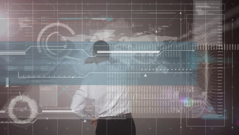 animación del procesamiento de datos financieros sobre el hombre utilizando computadora