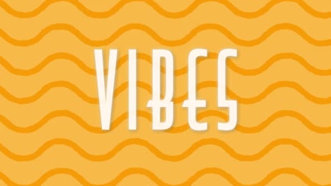 Animation-of-vibes-text-banner-over-wavy-stripes-pattern-against-yellow-background