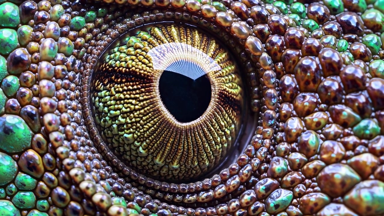Extreme Close-up of a Chameleon Eye Moving
