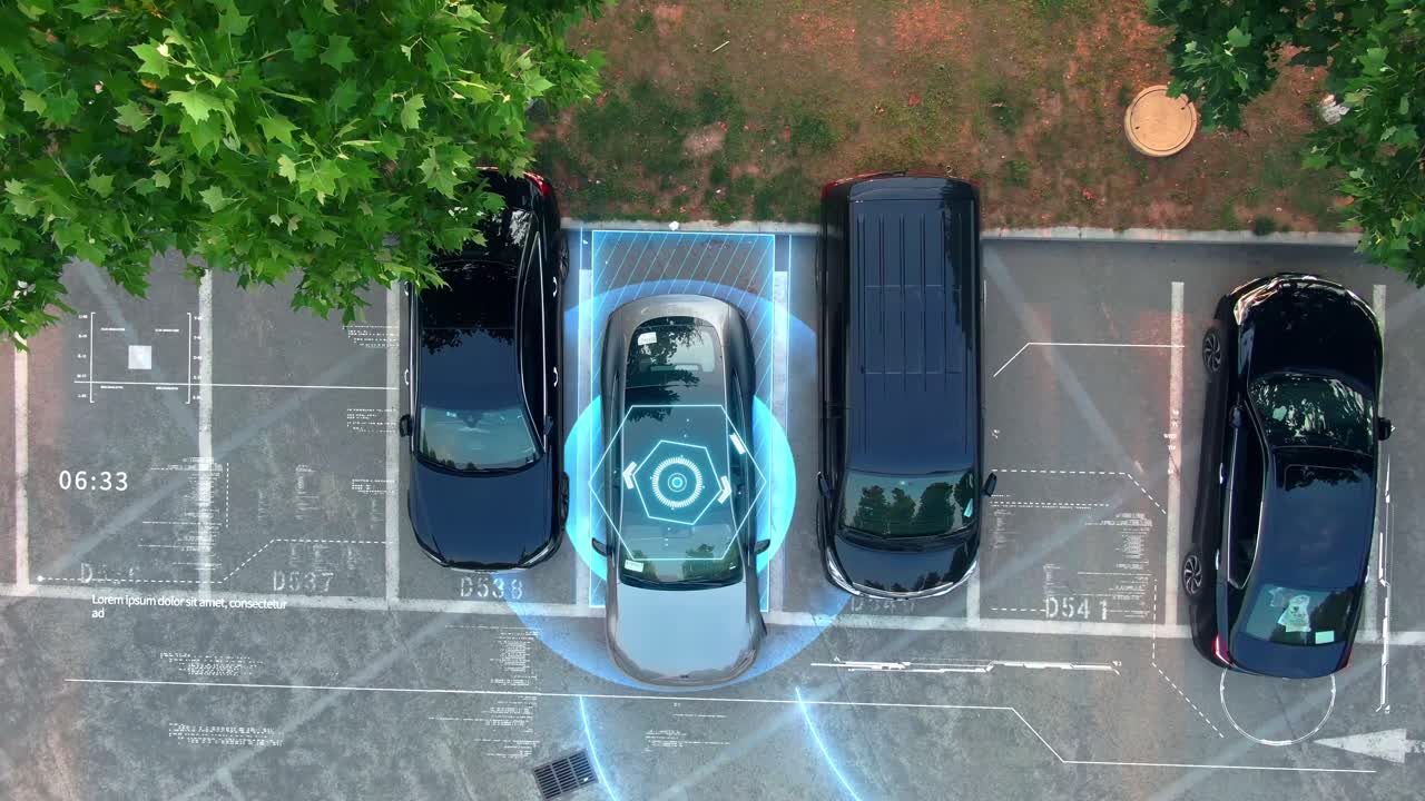 A smart car is parking automatically ，