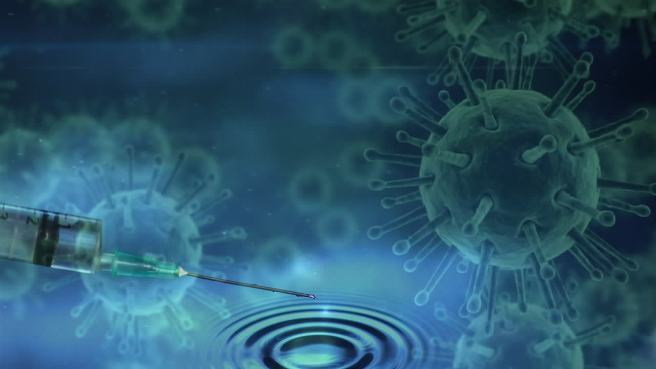 jeringa contra las células de covid-19 que se mueven