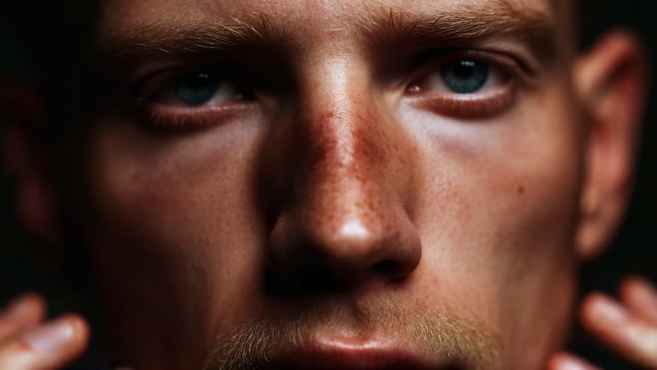 An Introspective Journey Through Emotional Turmoil: A Deep Close-Up of a Young Man Confronting his Inner Struggles and Emotions in Two Powerful Frames of Transformation