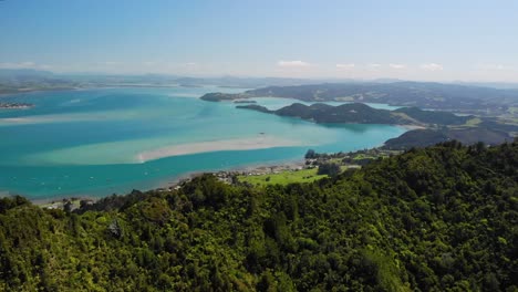 aerial orbit above mt manaia ridge reveal huge bay