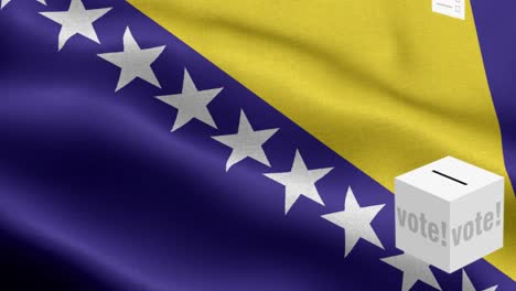 ballots fly to box for bosnia and herzegovina selection - ballot box in front of flag - election - vote - flag of bosnia and herzegovina - bosnia and herzegovina flag high detail - national flag bosnia and herzegovina wave pattern loopable elements