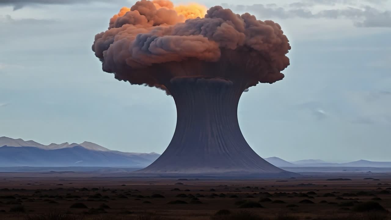 화산 폭발과 함께 큰 재 구름