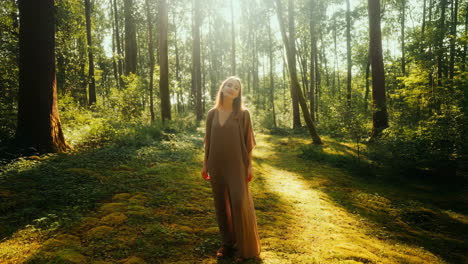 woman in a serene forest setting