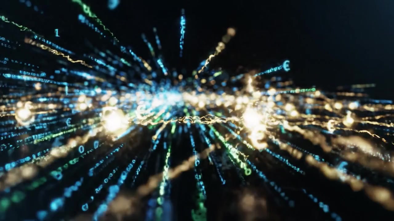 A Stunning Visual Journey Through Digital Landscapes: An Exploration of Streaming Binary Code and Data Patterns in a Futuristic Setting