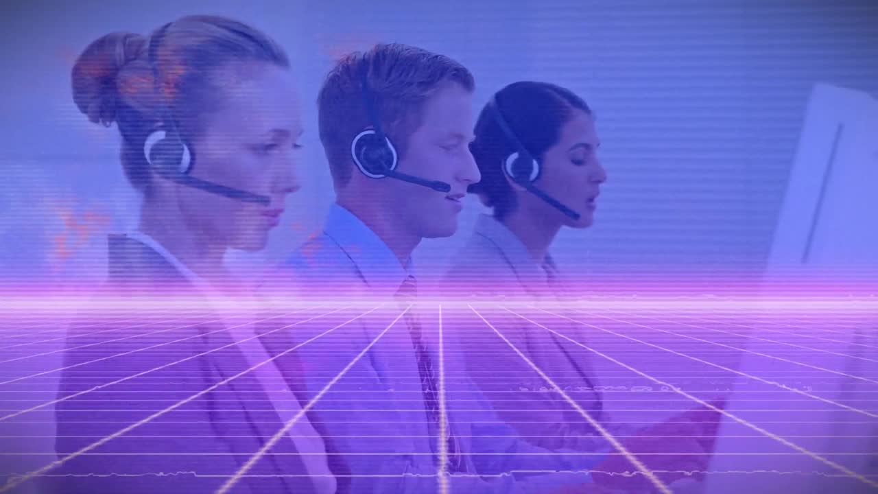 헤드 ⁇ 을 착용 한 사업가 들 위 의 빛 과 선 의 애니메이션