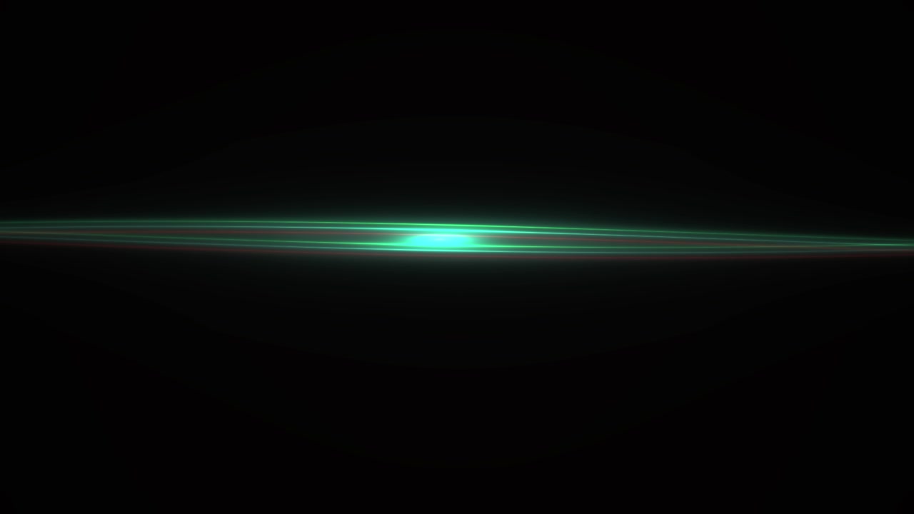 Pulsing Green and Red Light Beam with Lens Flare on Black Background