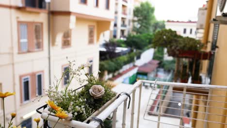 a cup of coffee on a balcony