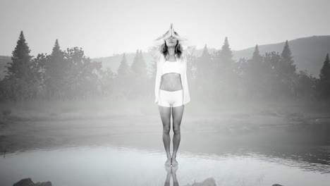 double exposure of woman practicing yoga